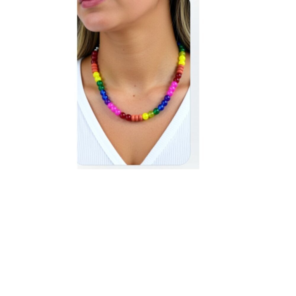 Rainbow Colors Gay Pride LGBTQ necklace with glass & crystal beads NWT (WJW009)